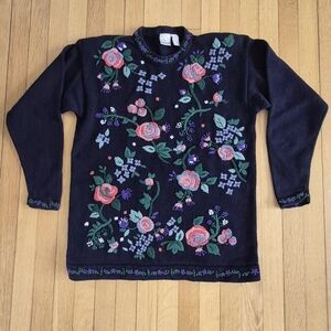 1990s Floral Embroidered, Cottagecore, Grannycore, M.J. Carroll Sweater